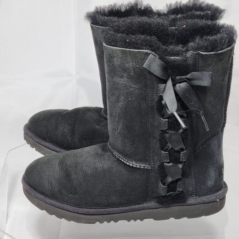 UGG Australia Women/Girls 5 Black Shearling Boots Pala K Ribbon 1017737K